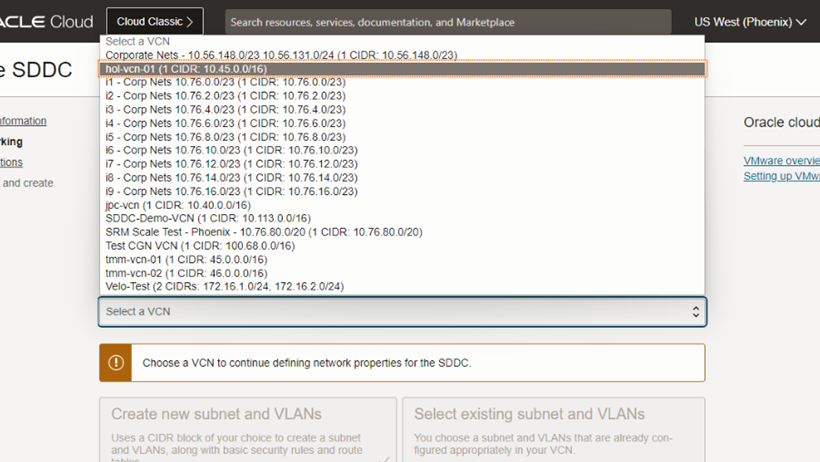 hol-vcn-01" (CIDR: 10.45.0.0/16)